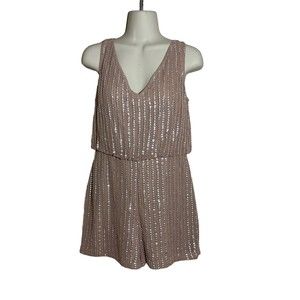 Womens Adrianna Papell Sequin Rose Gold Jumpsuit Romper Shorts Med/8